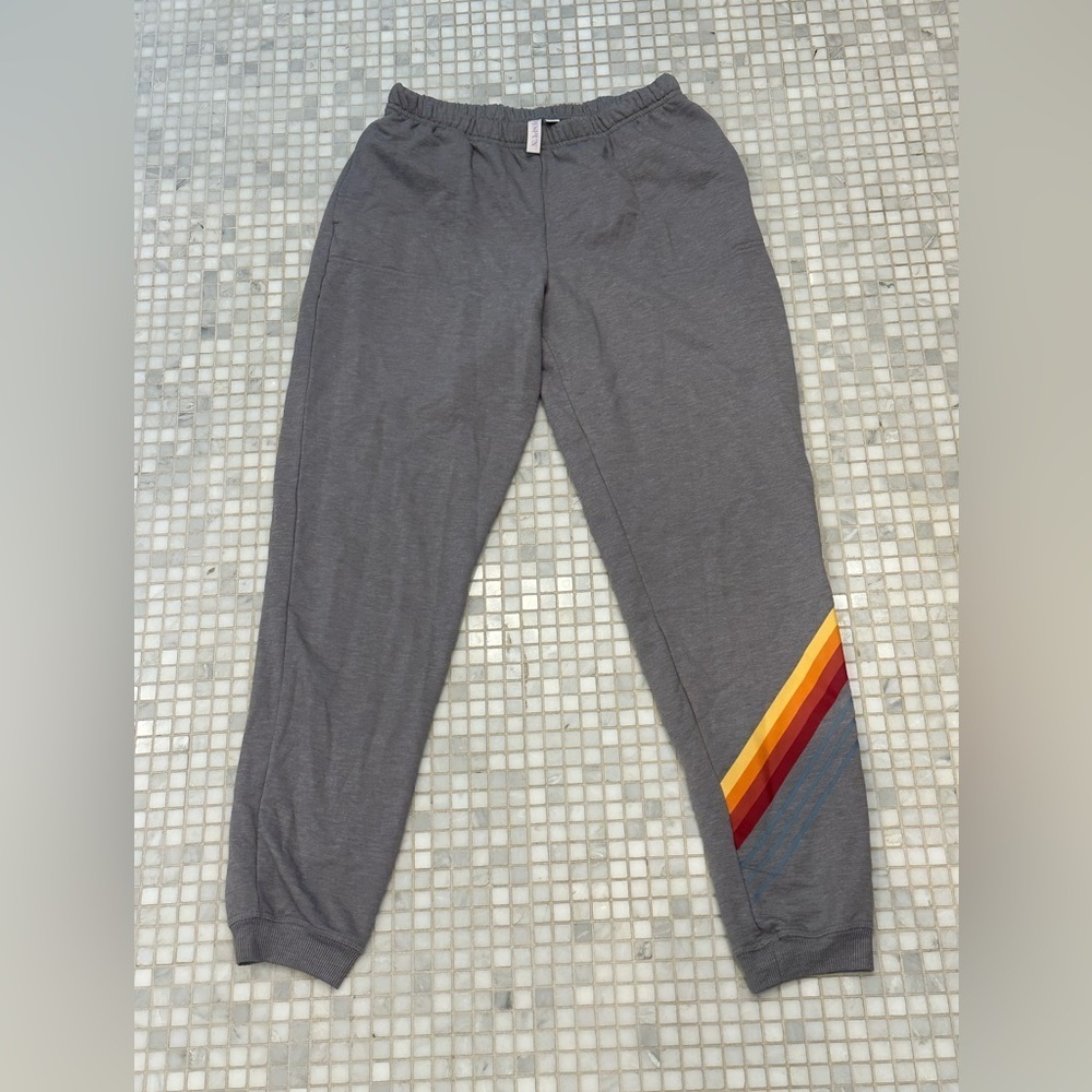 Joyspun Gray Joggers with Colorful Red Yellow Stripe - Size Small